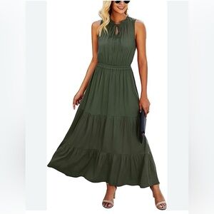 Kirundo Summer Women's L Sleeveless Khahi Maxi DressTie Round Neck High Waist